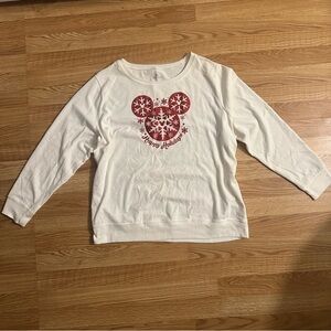 Disney Parks Happy Holidays Sparkle Mickey’s Ears Long Sleeve White Shirt XL 1X